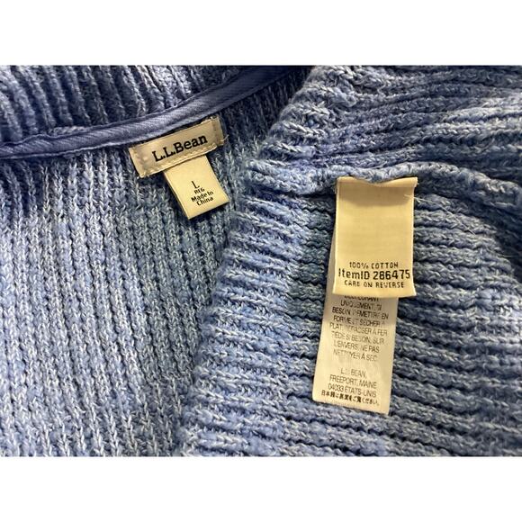 L.L. Bean Womens Sweater Blue Open Front Cardigan Shawl collar Tight Knit size L - Picture 5 of 8